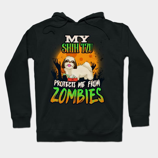 My Shih Tzu Protects Me From Zombies - Gift For Shih Tzu Owner Shih Tzu,Chrysanthemum Dog,Chinese Lion Dog, Lover Hoodie by HarrietsDogGifts